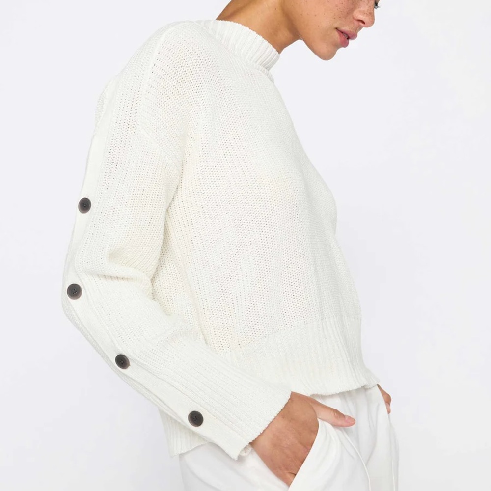 Brochu Walker NWT Leigh Button Sleeve Pullover Sweater in Salt White